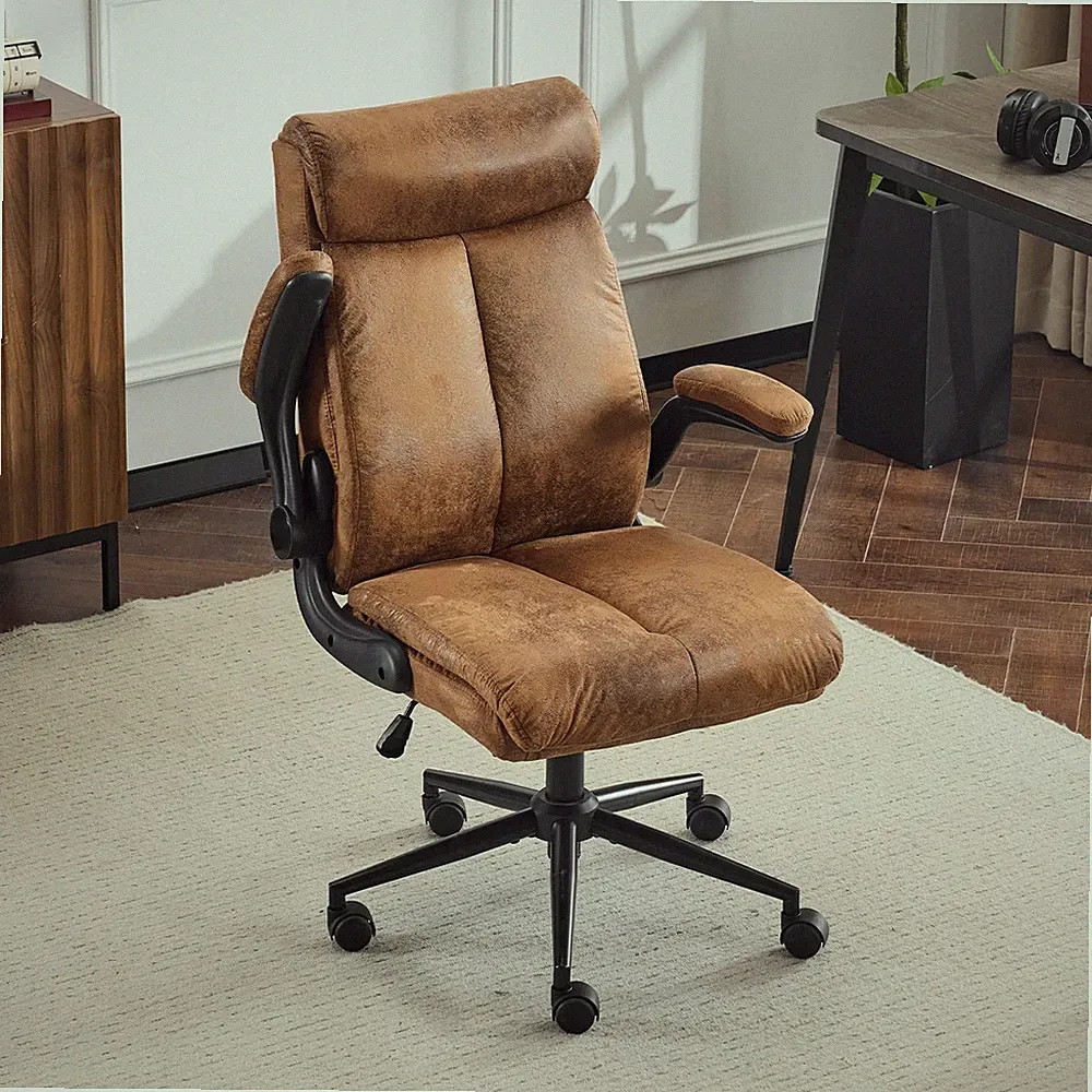 Ergonomischer Bürostuhl Schreibtischstuhl klappbare Armlehne Braun 150KG