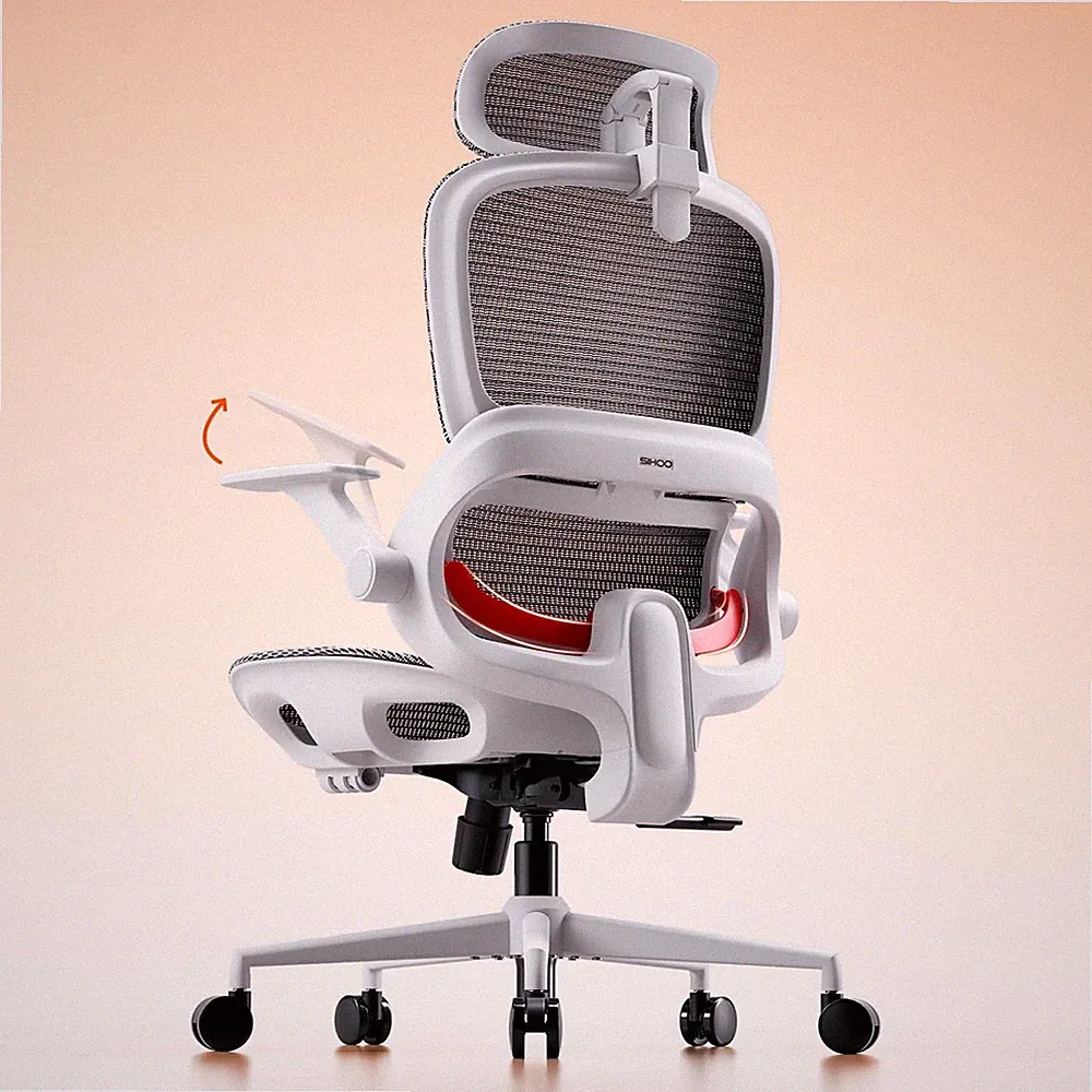 Ergonomischer Bürostuhl Schreibtischstuhl mit 4D Lordosenstütze Kopfstütze Weiß