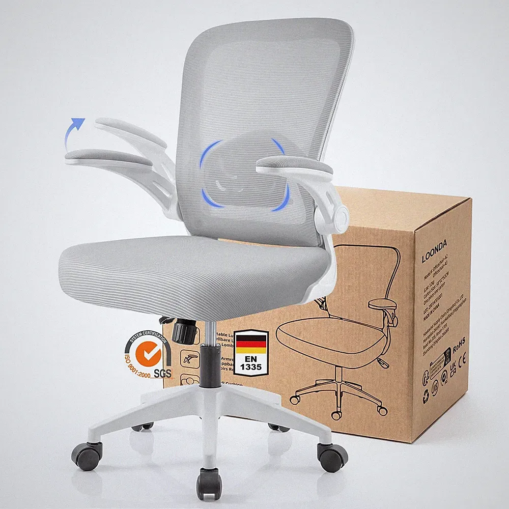 Ergonomischer Bürostuhl Schreibtischstuhl mit 4D Lordosenstütze Mesh Weiß Stuhl