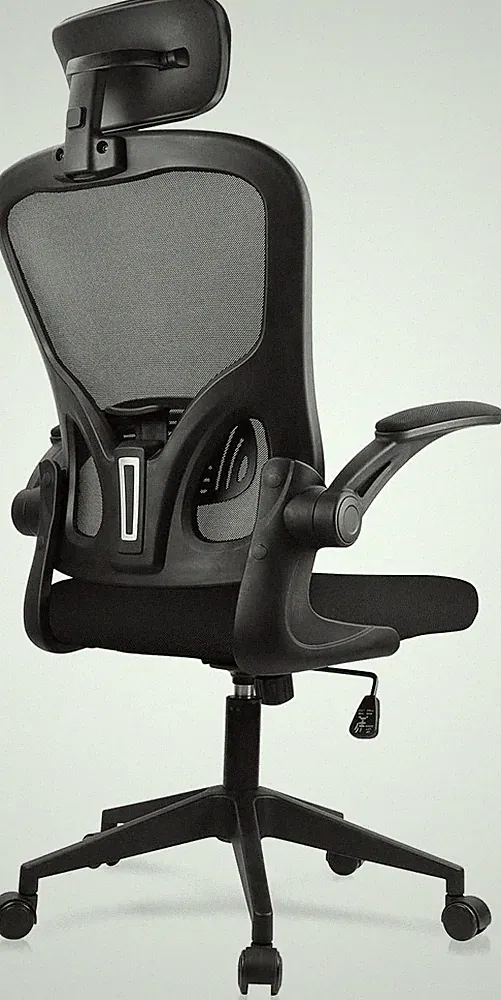 Ergonomischer Bürostuhl Schwarz mit verstellbarer Kopfstütze und Lumbalstütze