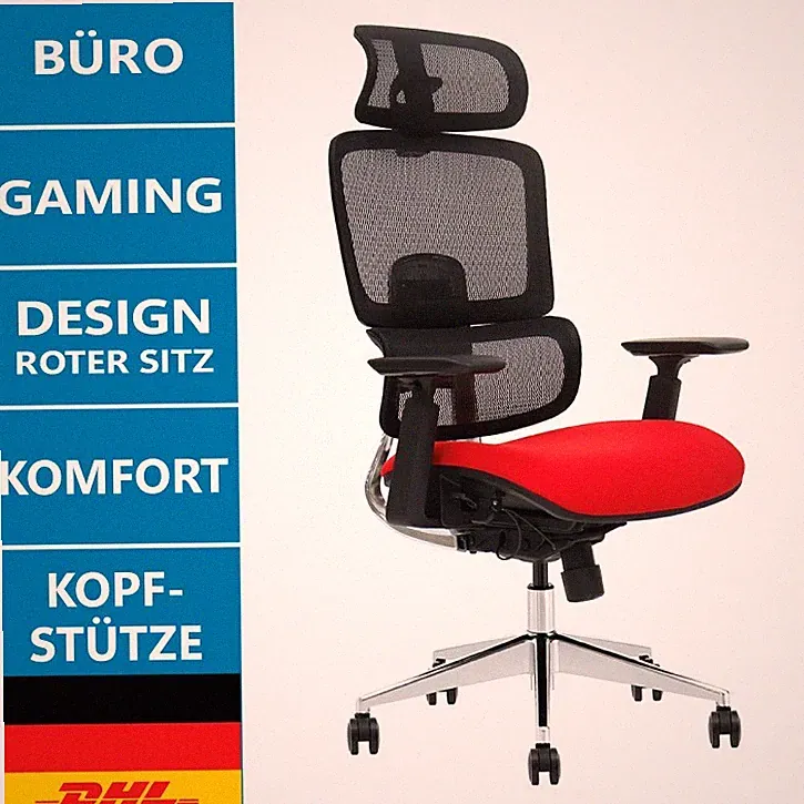 Ergonomischer Bürostuhl schwarz/rot | verstellbar | Lendenstütze | atmungsaktiv