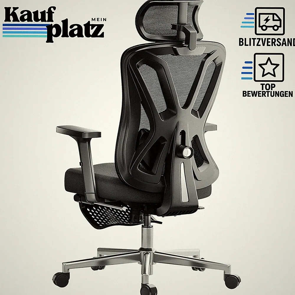 Ergonomischer Bürostuhl Schwarz Verstellbare Lordosenstütze Atmungsaktiv mit