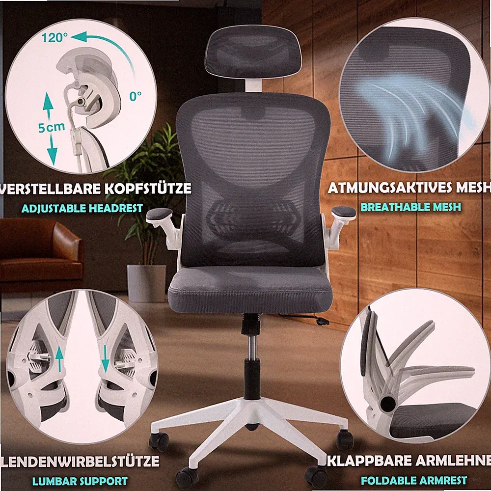 Ergonomischer Bürostuhl Sesto Senso mit Lordosenstütze und klappbaren Armlehnen