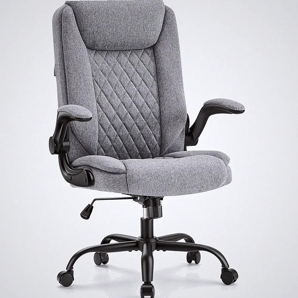 Ergonomischer Bürostuhl Stoff Grau bis 150 kg Wippfunktion Kopfstütze Armlehne
