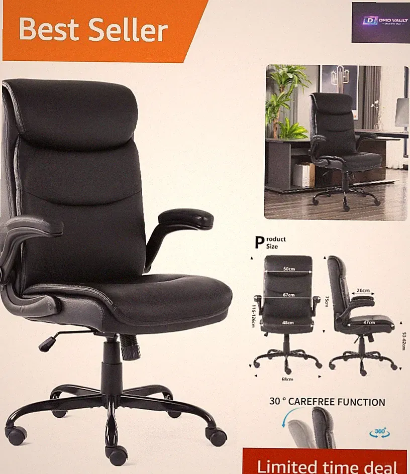 Ergonomischer Chefsessel Bürostuhl mit hochklappbaren Armlehnen & Drehfunktion - El...