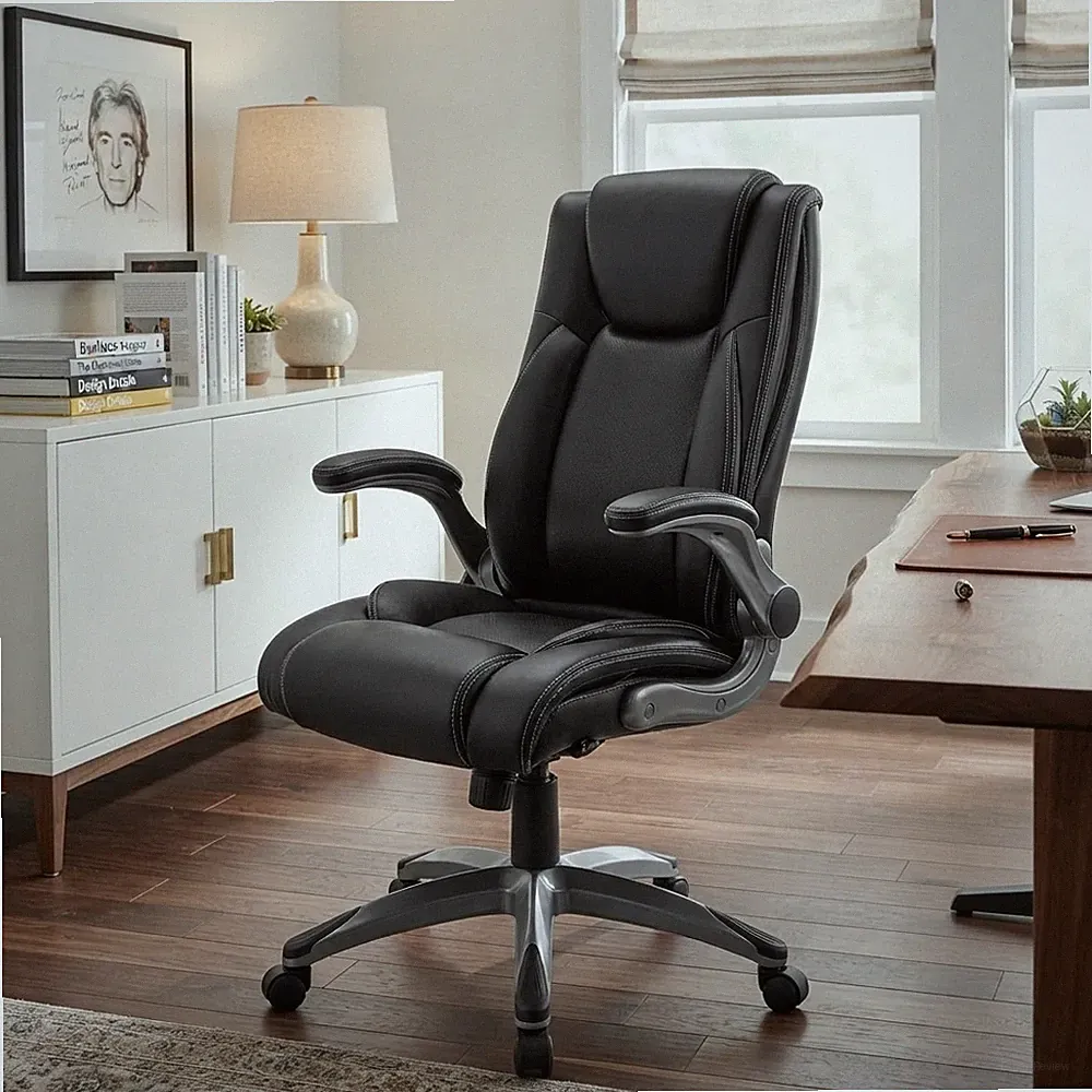 Ergonomischer Chefsessel Bürostuhl mit verstellbarer Lordosenstütze & Klapparm...