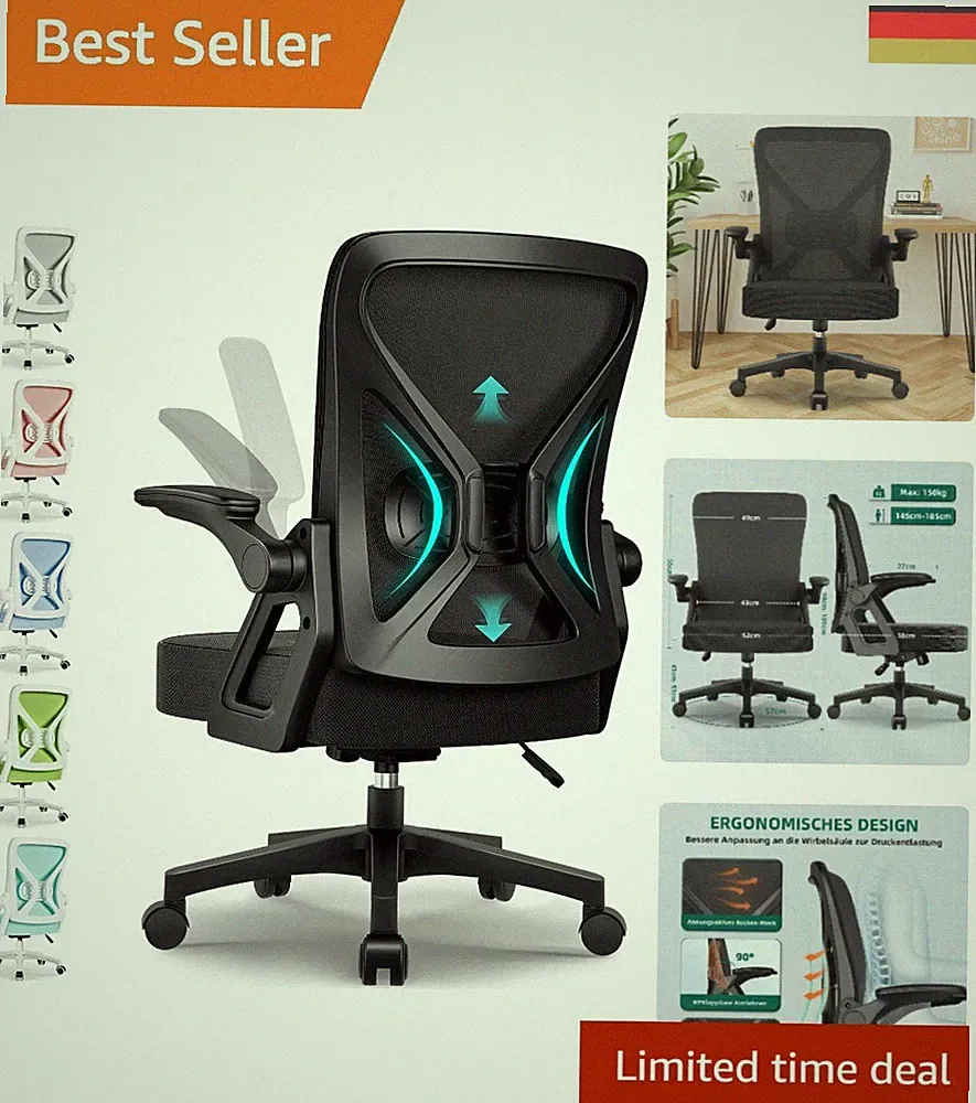 Ergonomischer Drehstuhl mit Komfort-Sitzkissen für Büro und Homeoffice – Schwarz