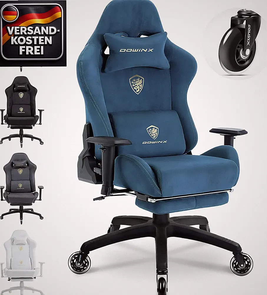 Ergonomischer Gaming Bürostuhl atemungsaktiv verstellbar mit Fußstütze, weiß