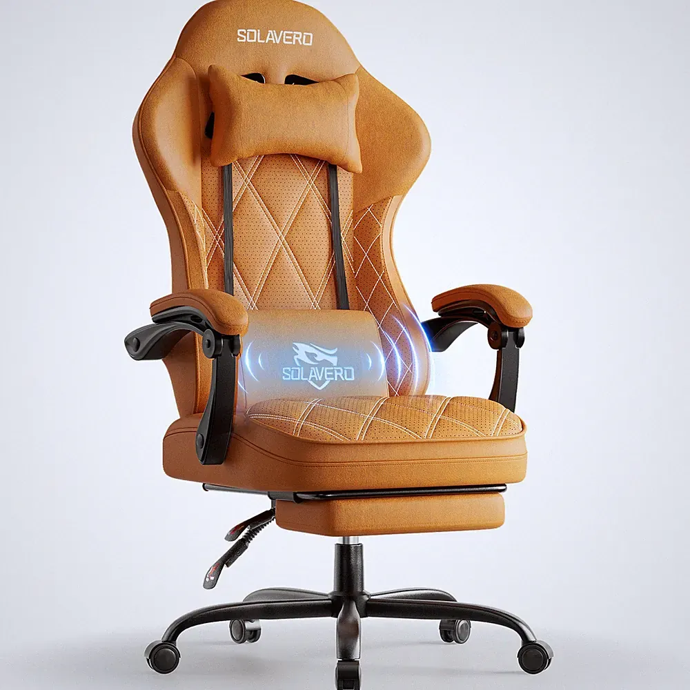 Ergonomischer Gaming Stuhl Chair Gamer Stuhl mit Lendenmassage, Bürostuhl, Braun