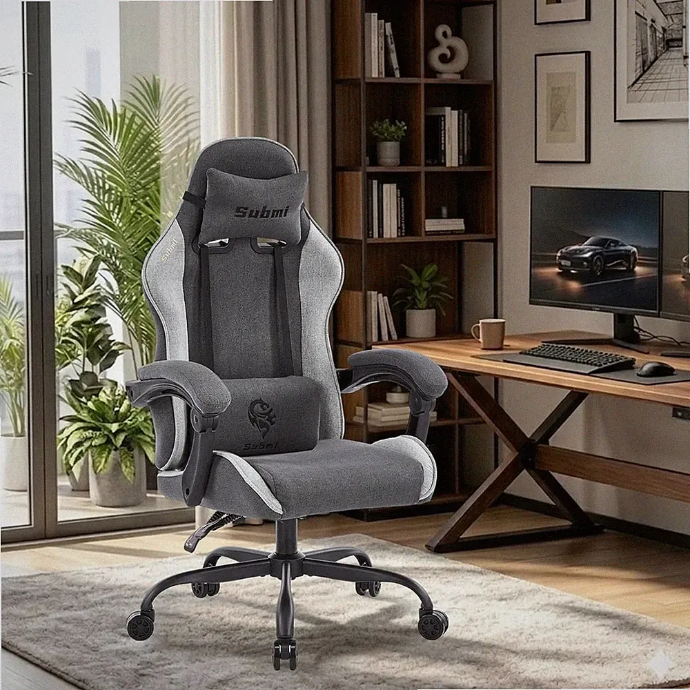 Ergonomischer Gaming Stuhl mit 135° Neigung - Schwarz Grau Bürostuhl