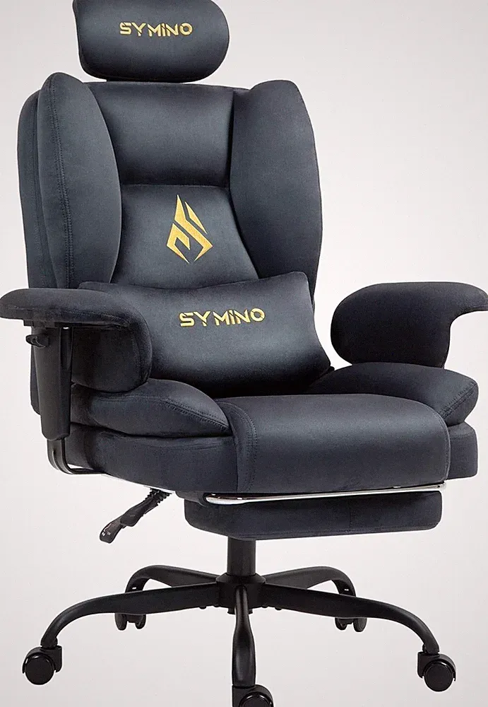 Ergonomischer Gaming-Stuhl mit Fußstütze, Höhenverstellbarer Chefsessel, Grau