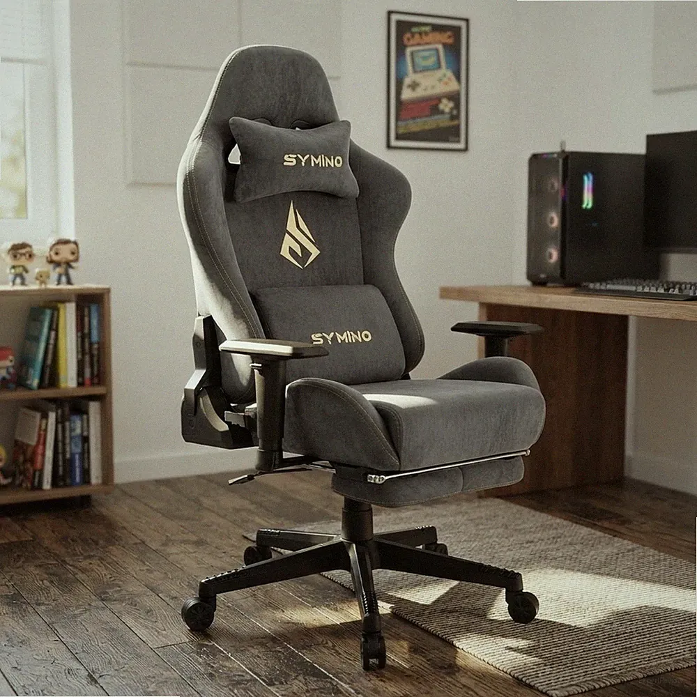Ergonomischer Gaming Stuhl mit Fußstütze & Lordosenstütze - höhenverstellbares Design