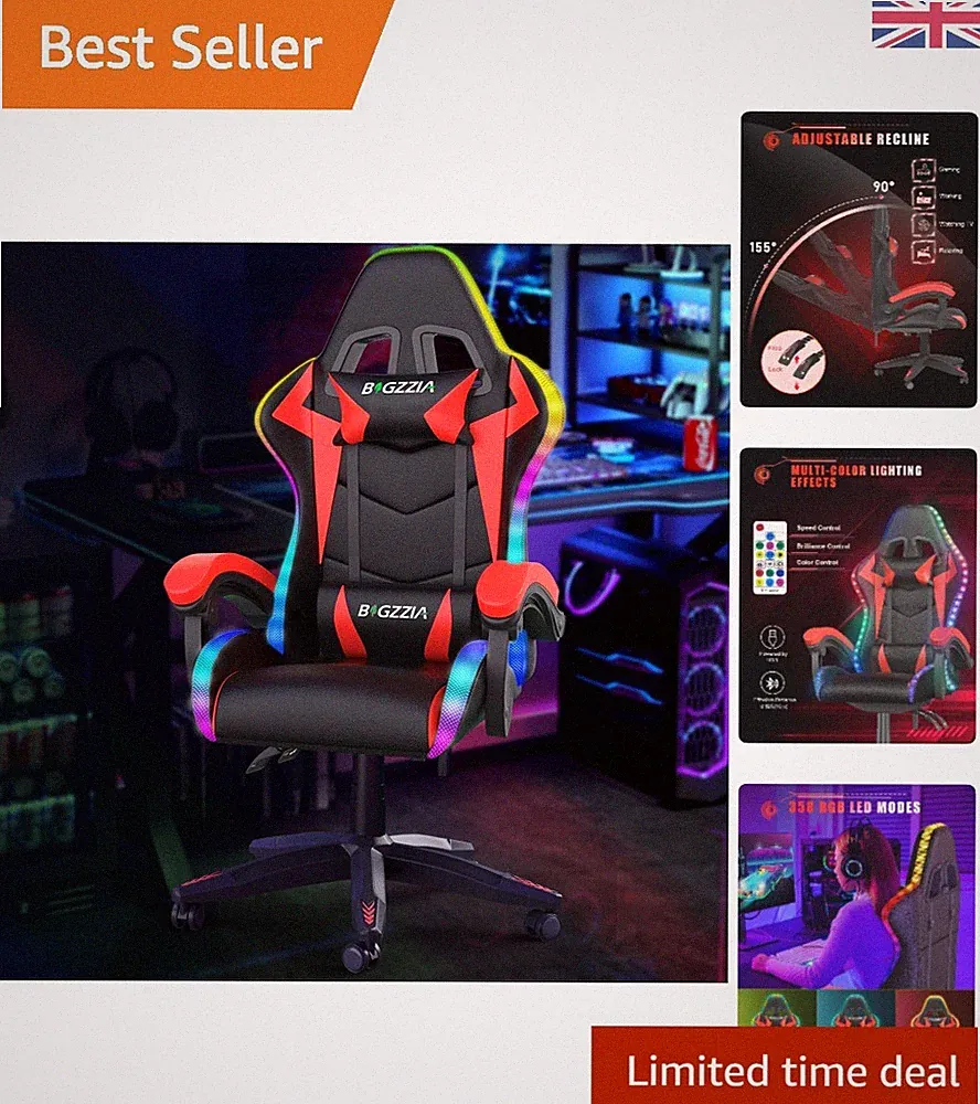 Ergonomischer Gaming Stuhl mit hoher Rückenlehne und RGB LED Beleuchtung & verstellbaren Funktionen
