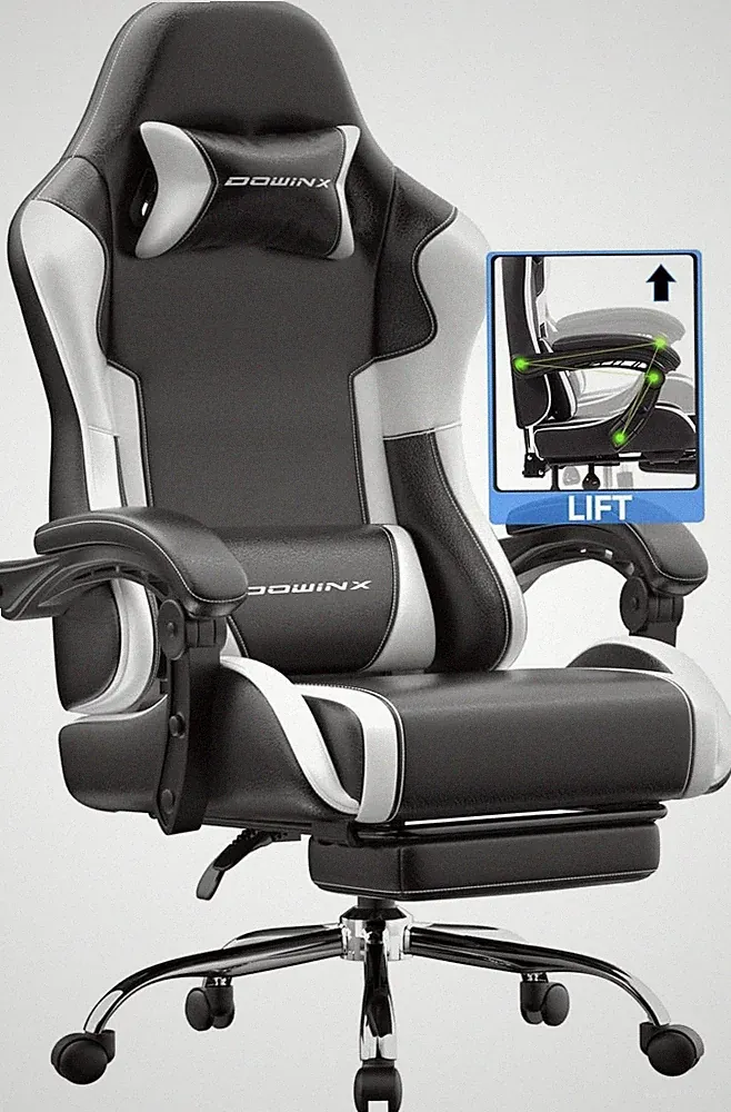Ergonomischer Gaming Stuhl mit Massage-Funktion, Fußstütze und 180 kg Kapazität