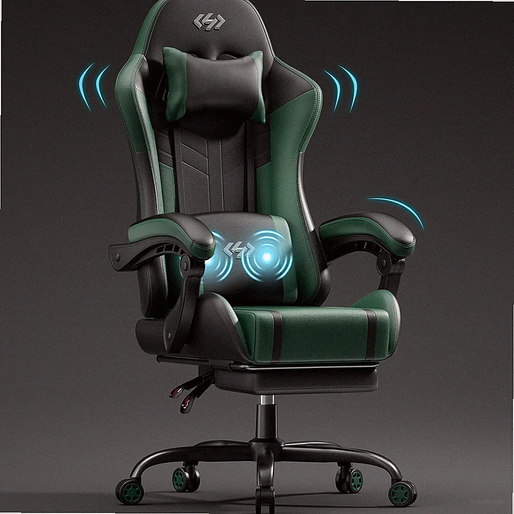 Ergonomischer Gaming Stuhl mit Massagefunktion, Bürostuhl mit Fußstütze