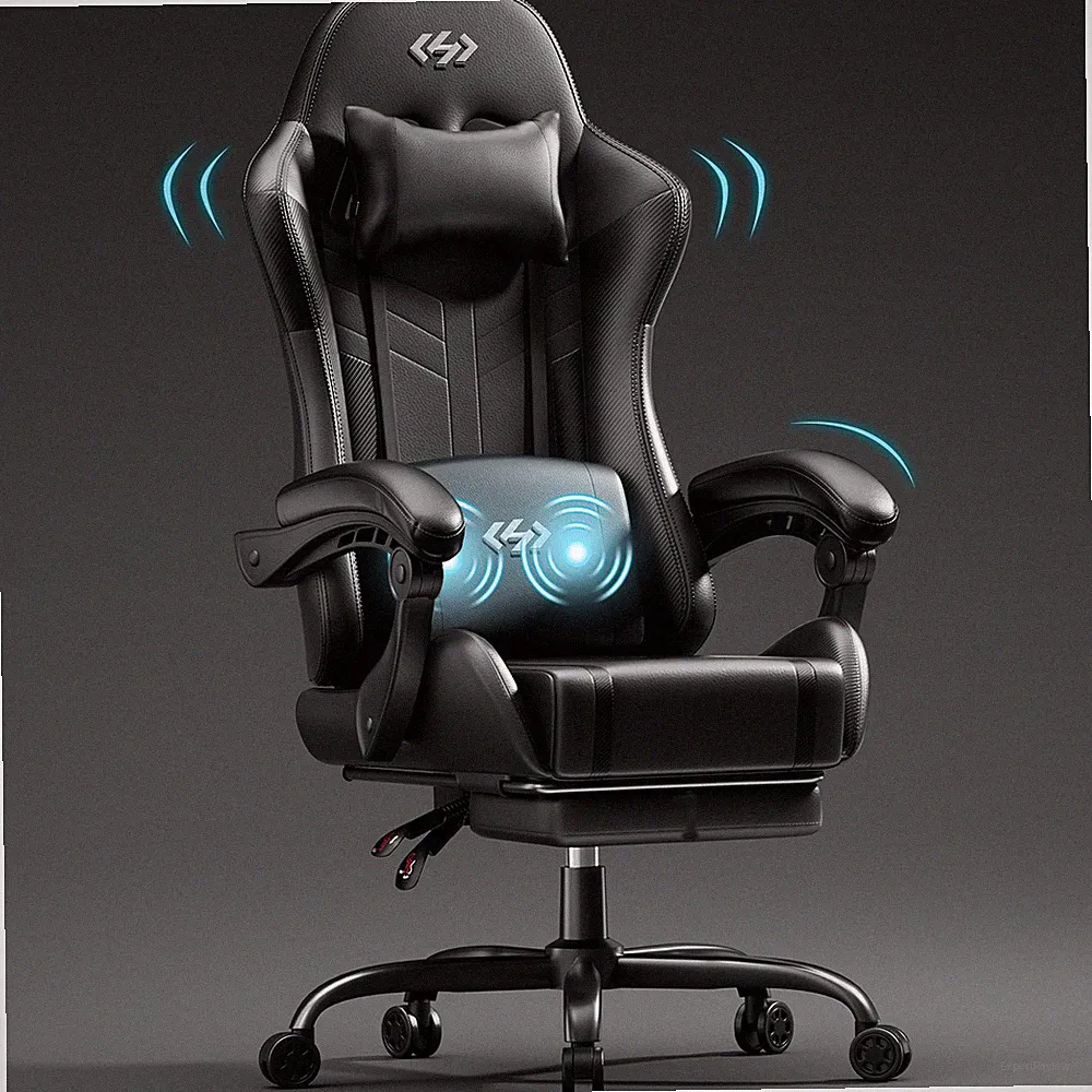 Ergonomischer Gaming Stuhl mit Massagefunktion, Bürostuhl mit Fußstütze