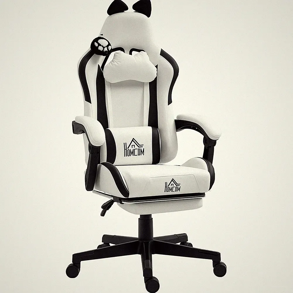 Ergonomischer Gamingstuhl für Büro 65x62x124cm Weiß Katzenohren