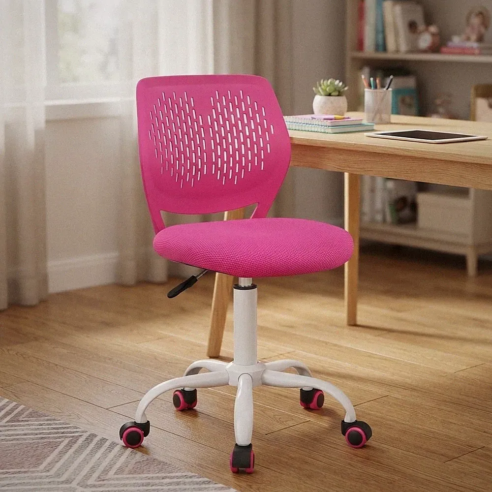 Ergonomischer höhenverstellbarer Kinder Schreibtischstuhl mit 360° drehbaren Rollen - Rose