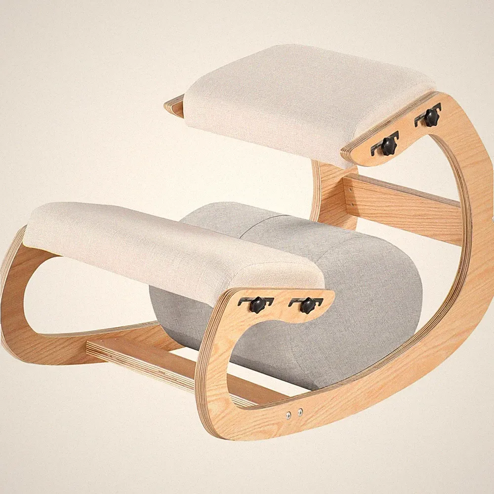 Ergonomischer Kniestuhl Holz Höhenverstellbar Weiße Eiche Home Office