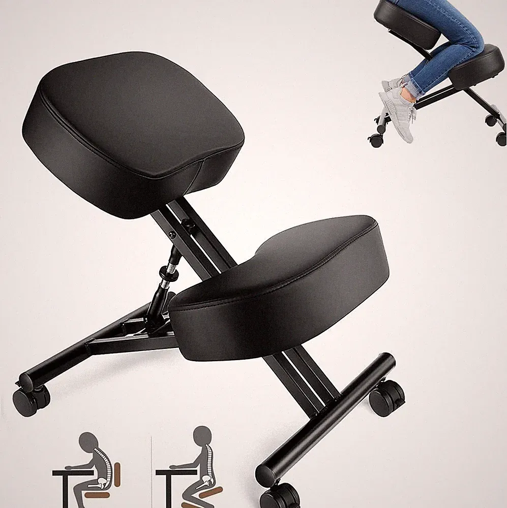 Ergonomischer Kniestuhl Verstellbarer Kniehocker PU Leder Bürostuhl Rollen #04