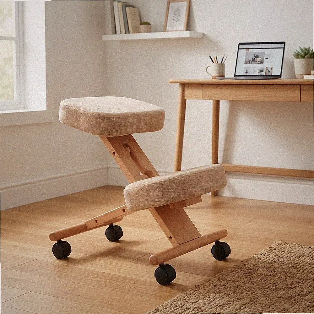 Ergonomischer Kniestuhl - verstellbares Holzgestell für bessere Haltung, beige