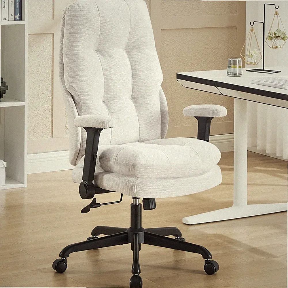 Ergonomischer Leinen Bürostuhl höhenverstellbar Doppelkissenarmlehnen beige