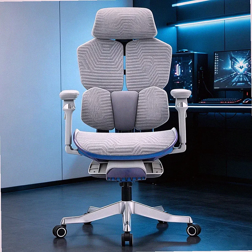 Ergonomischer Mesh Büro-Drehstuhl gepolstert mit Kopfstütze, Fußstütze, 5 Rollen