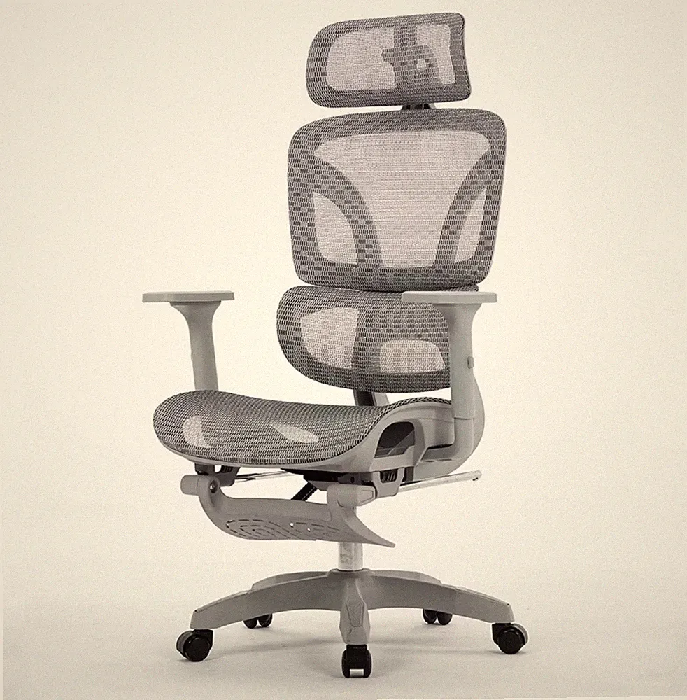 Ergonomischer Mesh Büro-Drehstuhl gepolstert mit Kopfstütze, grau