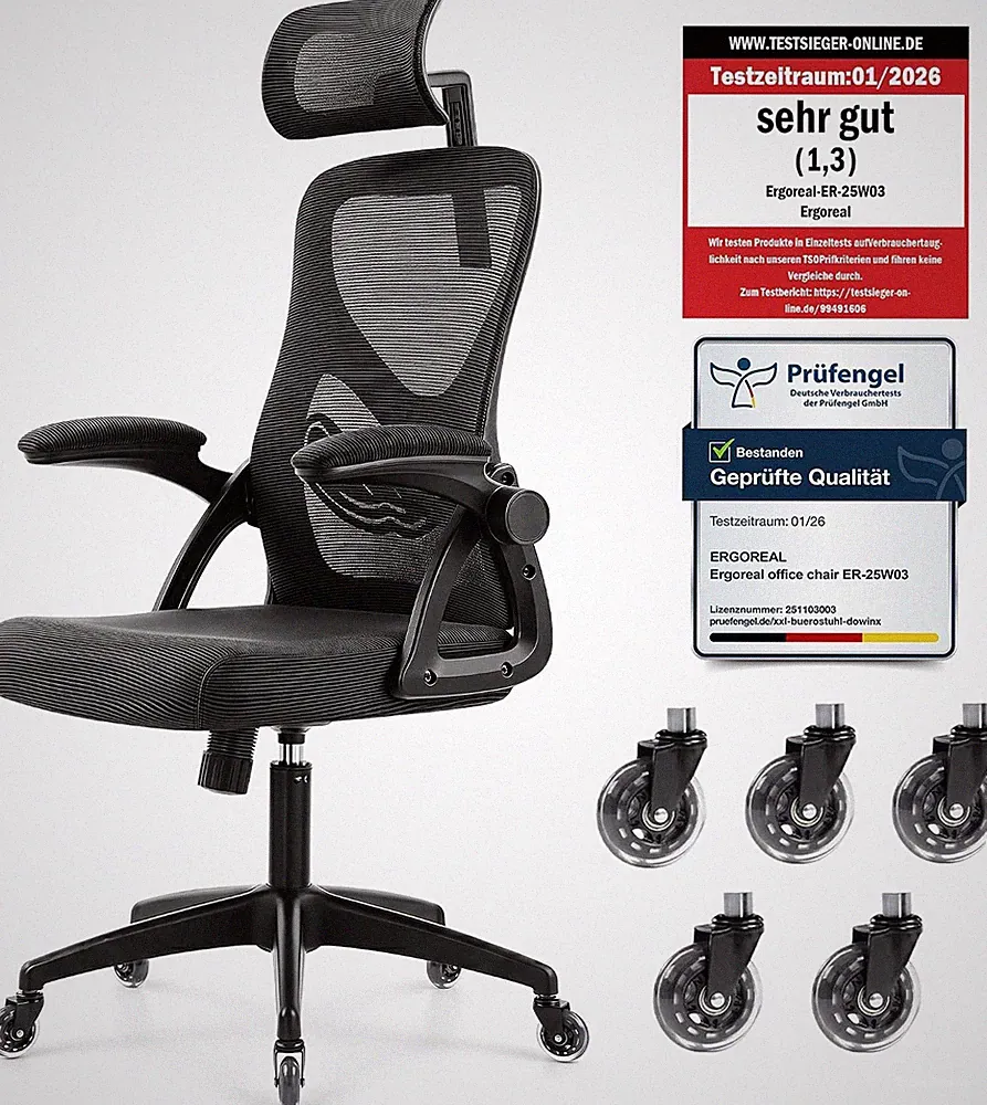 Ergonomischer Mesh?Bürostuhl für Home Office, mit Verstellbarer Lendenstütze &a