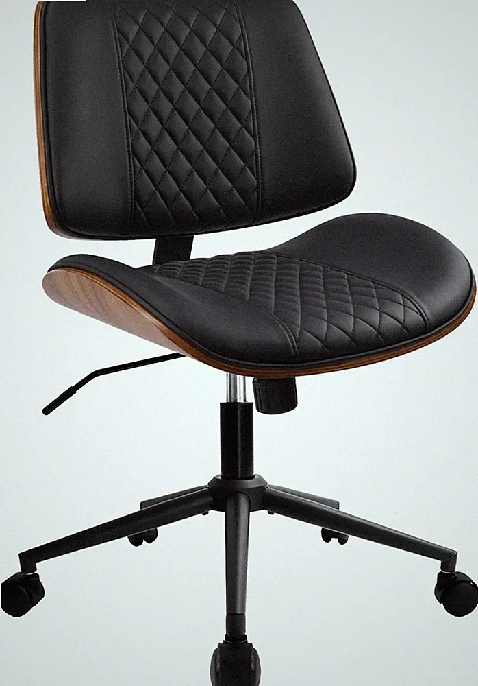 Ergonomischer Schreibtischstuhl aus PU-Leder Drehstuhl Bürostuhl Walnusssockel