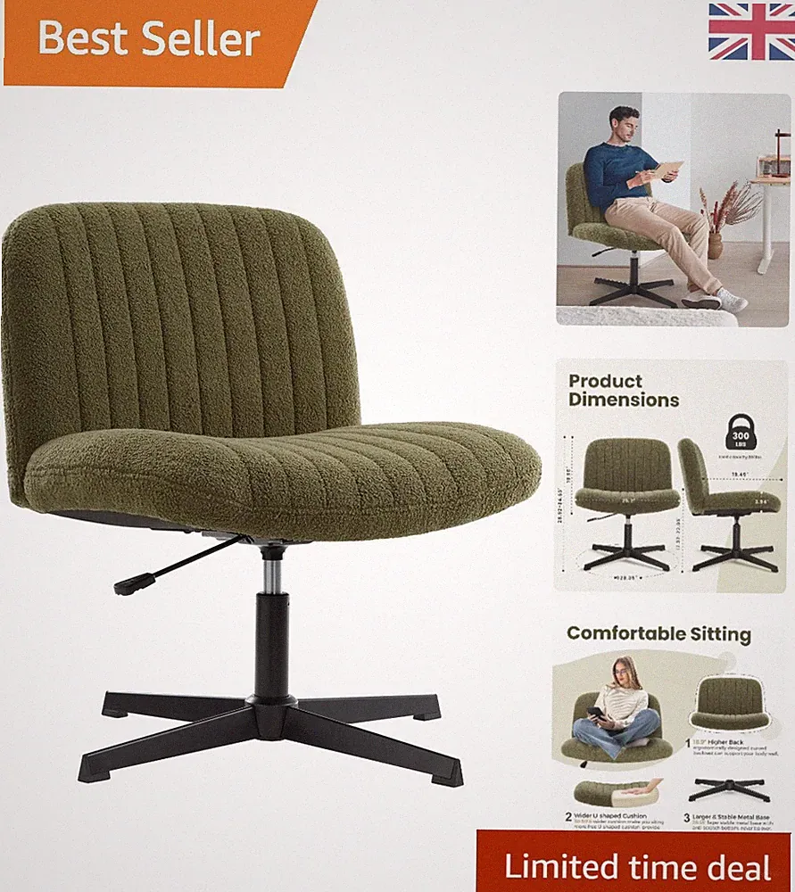 Ergonomischer Schreibtischstuhl mit gekreuzten Beinen - stilvolles armloses Design & stoffgepolsterter Sitz