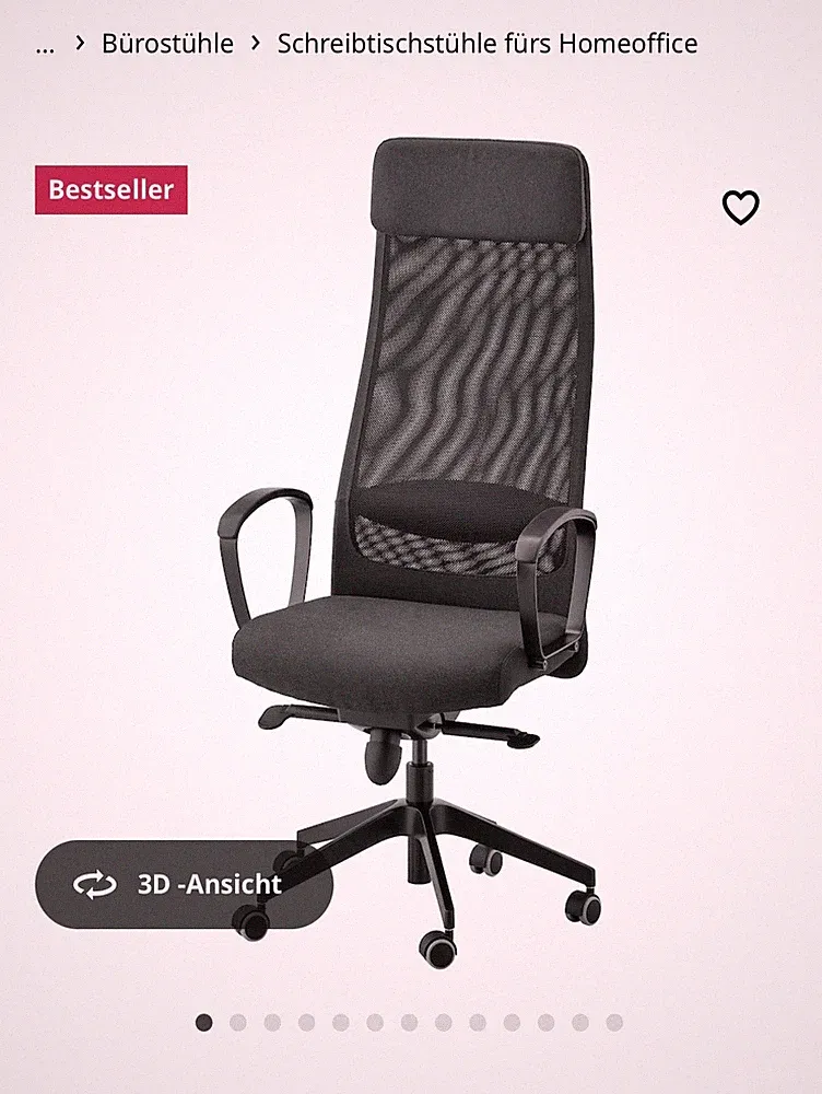 Ergonomischer Schreibtischstuhl mit höhenverstellbarer Lendenstütze und Rollen