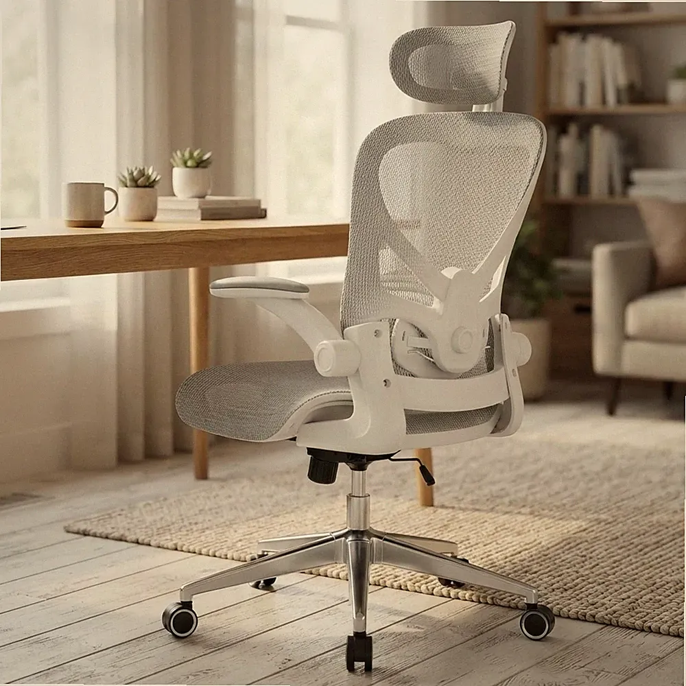 Ergonomischer Stuhl mit hoher Rückenlehne - leise Rollen, verstellbare Lendenwirbel- & Kühlnetz