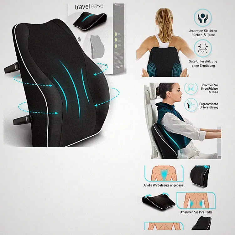 Ergonomisches Lendenkissen Schwarz für Bürostuhl – Memory Foam, Antistatisch