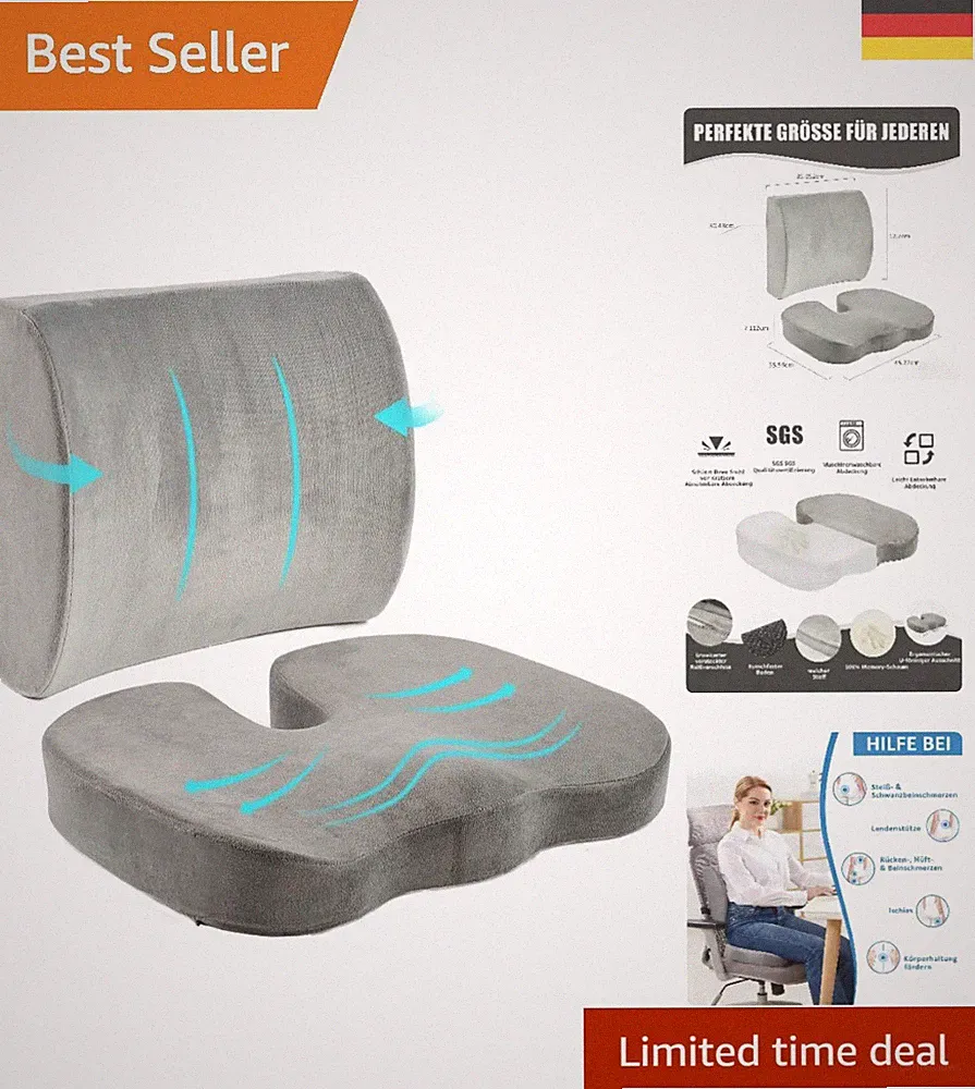 Ergonomisches Lendenwirbelstützkissen 45x35cm – Memory-Schaum für rückenschon...