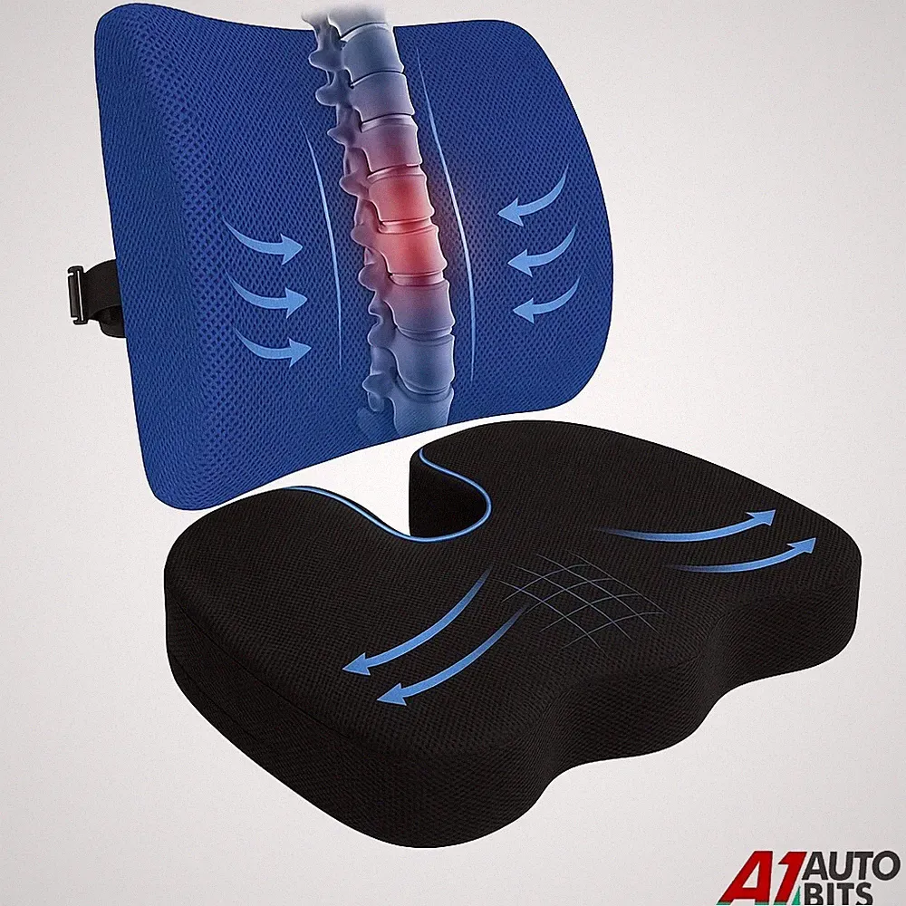 Ergonomisches Sitzkissen mit Lordosenstütze für Bürostuhl Auto Rückenschmerzlinderung