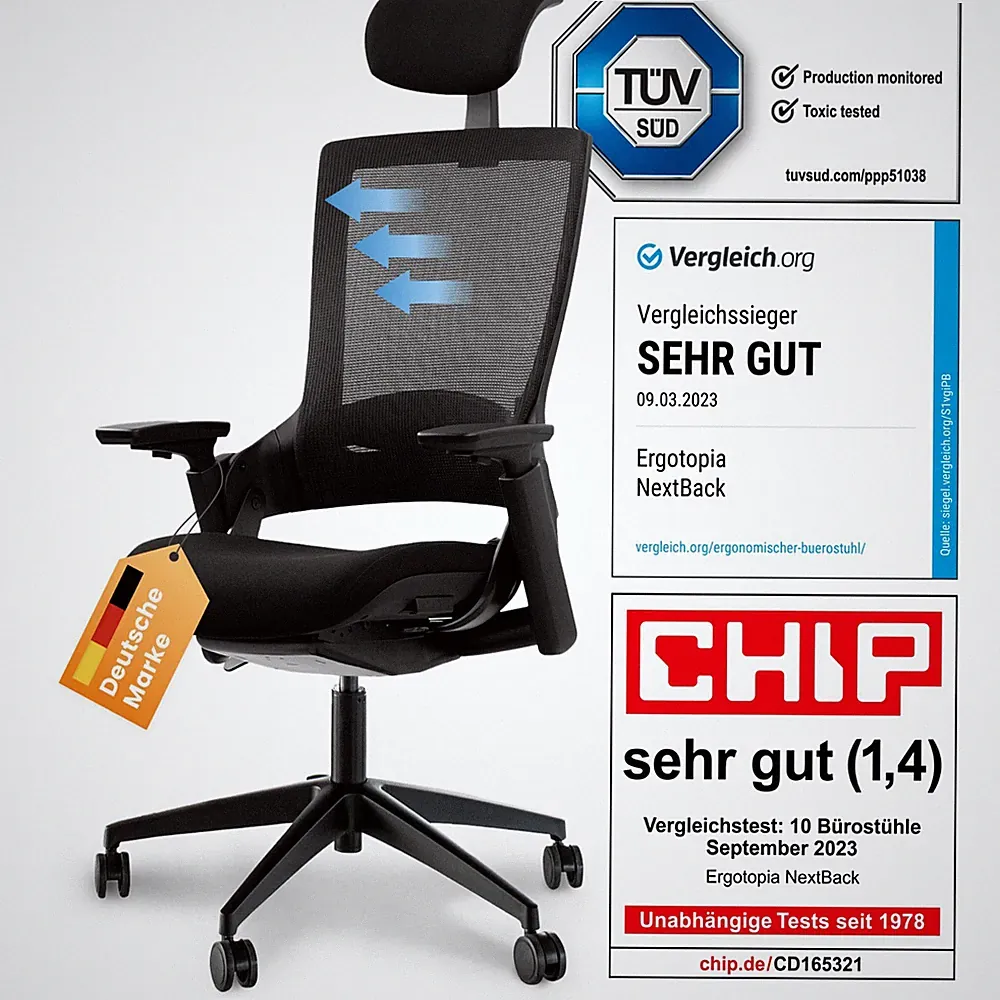 Ergotopia NextBack - Ergonomischer Bürostuhl Drehstuhl Büro Stuhl mit Kopfstütze