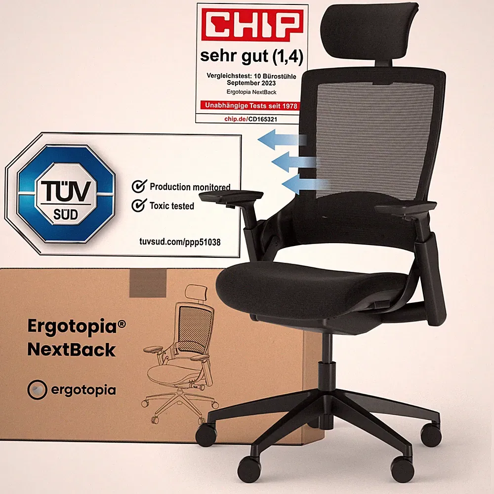 Ergotopia NextBack - Ergonomischer Bürostuhl Drehstuhl mit Kopfstütze - B-Ware