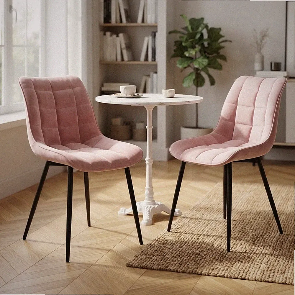 Esszimmerstühle 2er Set ergonomisch Samt mit Rückenlehne - eleganter rosa Akzent