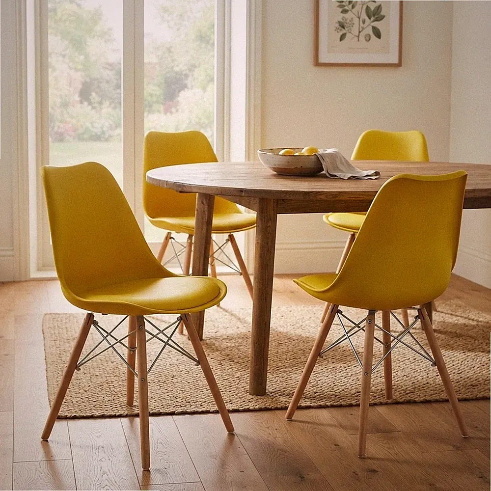 Esszimmerstühle 4er Set Buchenholz Mid Century Modern gepolsterte Sitzfläche gelb