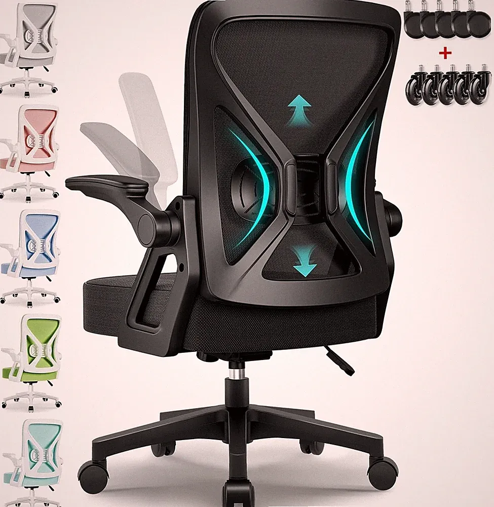 Extra Breiter Bürostuhl Ergonomisch Hochklappbare Armlehnen Lendenstütze Schwarz