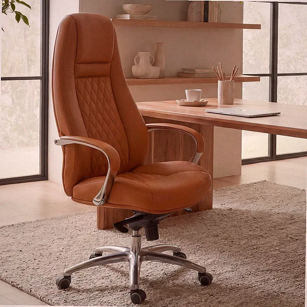 FineBuy Bürostuhl Echtleder Schreibtischstuhl ergonomisch Chefsessel Drehstuhl