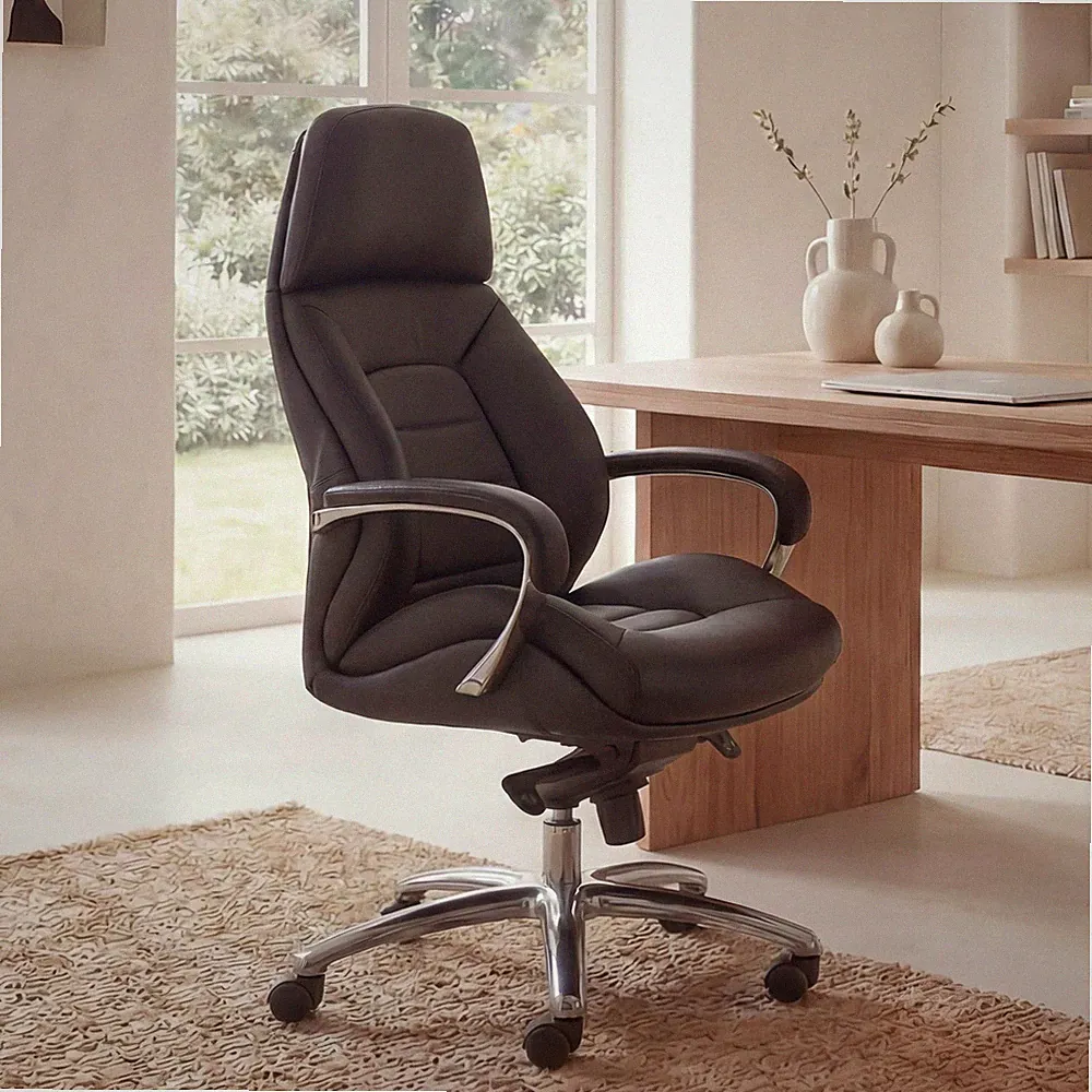 FineBuy Bürostuhl Schwarz Chefsessel Echtleder Ergonomisch XXL Drehstuhl 120 kg