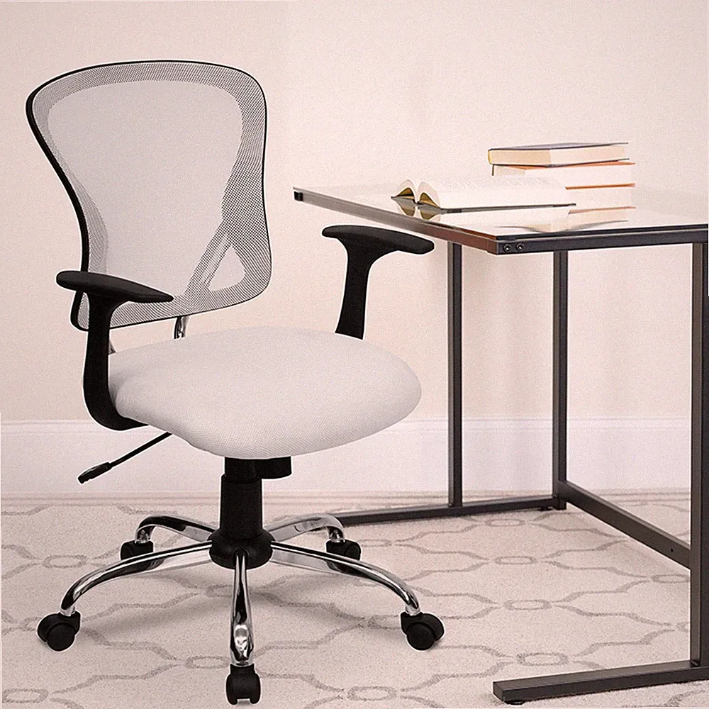 Flash Furniture Bürodrehstuhl weiß Netz mittlere Rückenlehne höhenverstellbar UVP135
