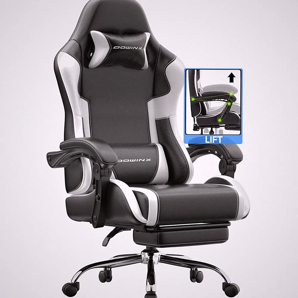 Gaming Bürostuhl Massagelumbar weiß verstellbar Armlehnen Fußstütze Ergonomisch