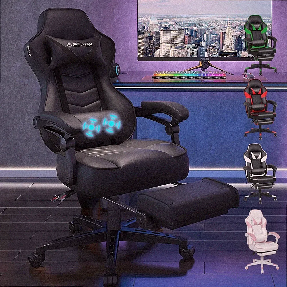 Gaming Bürostuhl Racing Ergonomisch höhenverstellbar Fußstütze Massagesessel...