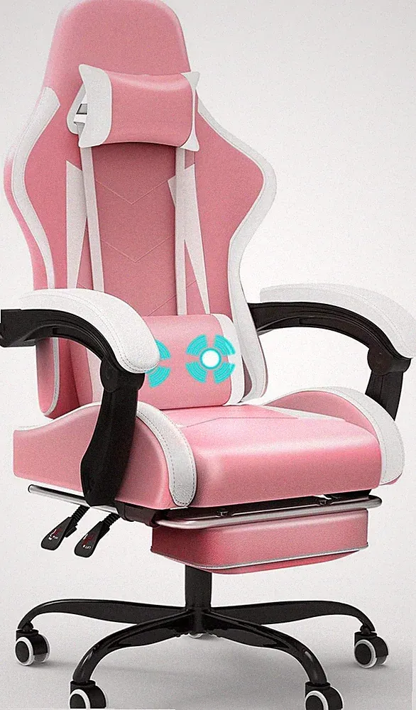 Gaming Chair Stuhl Bürostuhl Ergonomisch Rückenlehne PC Stuhl Rosa Mit Fußstütze
