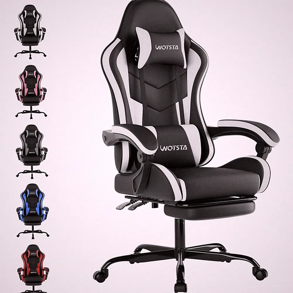 Gaming Computer Stuhl Ergonomisch Bürostuhl mit Fußstütze Rollen Ledersitz
