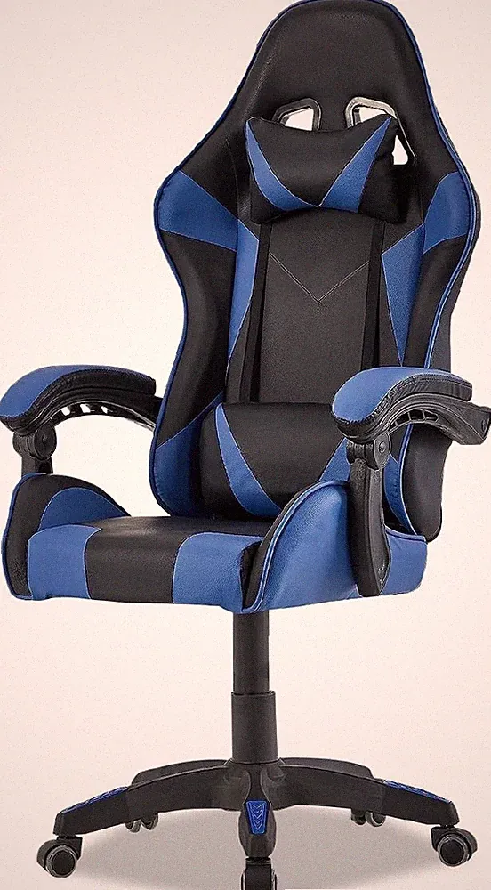 Gaming Stuhl Blau ergonomisch Bürostuhl mit Fußstütze Racing Stuhl