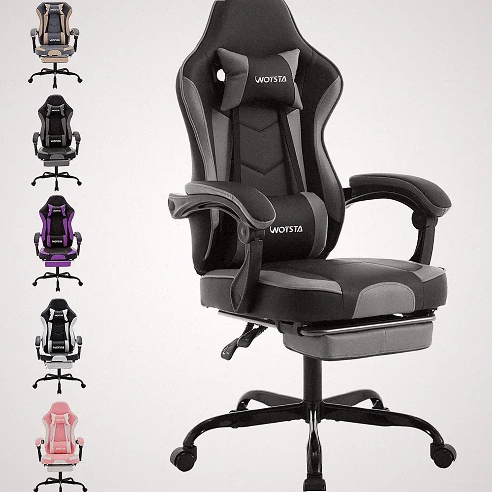 Gaming Stuhl Bürostuhl Computerstuhl ergonomisch mit Fußstütze Dunkelgrau